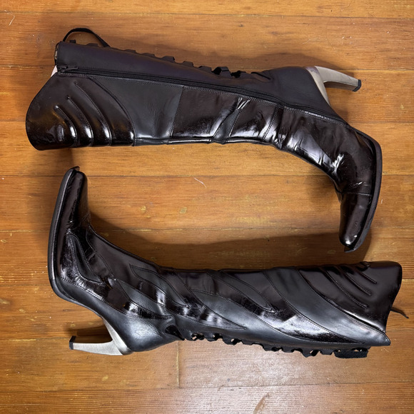 Vintage Y2K New Rock Black Flame Corset Stiletto Knee High Boot Women 39 / 8.5 - Picture 5 of 11